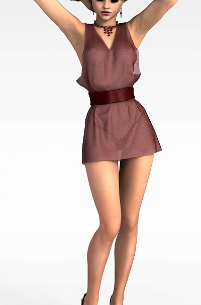 Stylish Woman Wearing Pink Polka Dot Dress With Red Belt Showing Slim Legs Fashionably 3d model