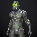 Man In Futuristic Armor With Glowing Green Accents And Sci Fi Design