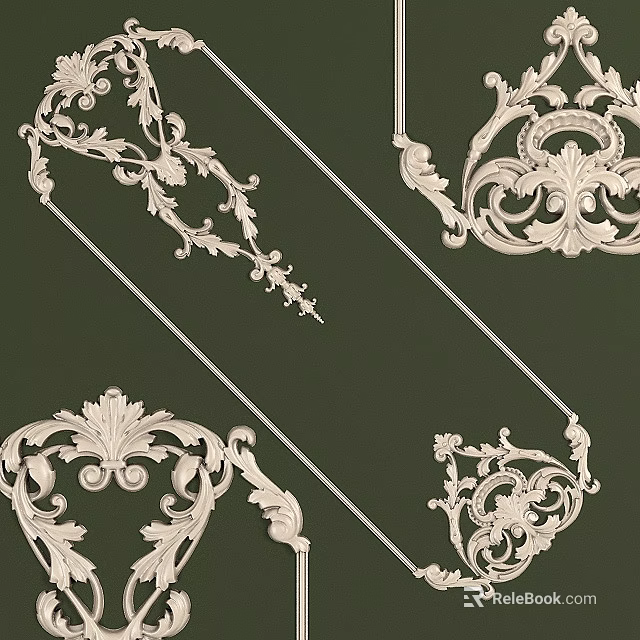 Ornate Decorative Lines With Intricate Floral Patterns On Dark Green Background 3d model 