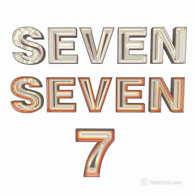 Stylish Decorative Wall Decor With SEVEN Alphabet Letters And Number 7 Design Elements 3d model 