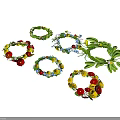Decorative Flower Wreaths With Green Leaves And Red Yellow Blue Flowers