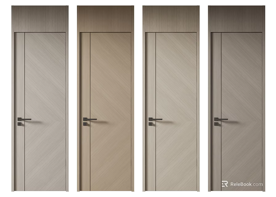 Modern Hinged Doors With Wood Grain Design Different Colors And Metal Door Handles For Interior 3d model 
