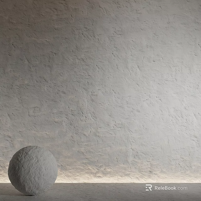 Gray Textured Wall With Small Round Stone Sphere At Bottom 3d model 