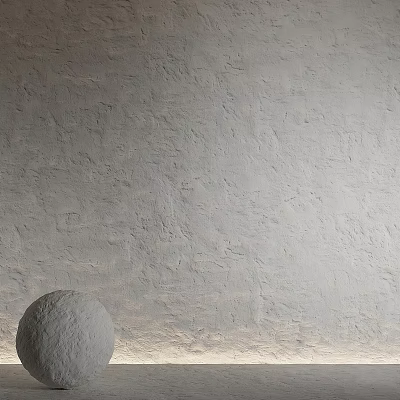 Gray Textured Wall With Small Round Stone Sphere At Bottom 3d model