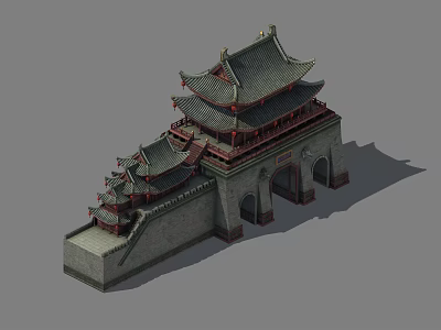 Ancient Chinese Architecture Traditional Gate Tower With Multi tiered Roofs And Stone Walls 3d model
