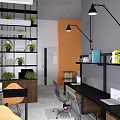 Open Public Office Space With Modern Furniture Green Plants And Art Wall Decor