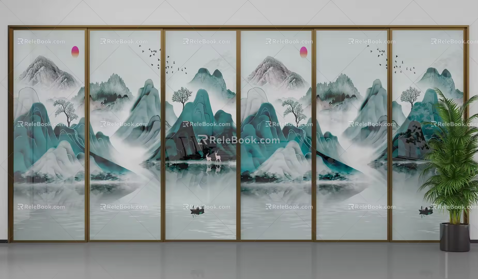 New Chinese-style sliding door 3d model