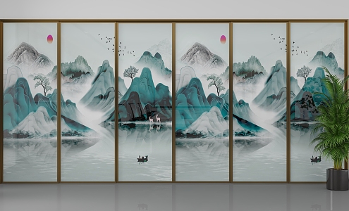 New Chinese-style sliding door 3d model