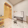Bright Shopping Mall Store Interior With Wooden Bookshelves Golden Lattice Cabinets And Colorful Terrazzo Floor