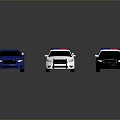 White And Black Police Cars With Blue Vehicle On Gray Background