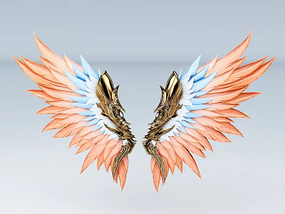 Gorgeous Flying Animal Featuring Golden Orange Gradient Wings With Blue Accents And Metallic Texture 3d model