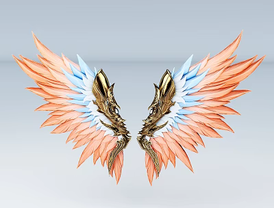 Gorgeous Flying Animal Featuring Golden Orange Gradient Wings With Blue Accents And Metallic Texture 3d model