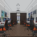 Modern Comfortable Internet Cafe Interior With Computers Office Chairs And Pendant Lights 3d model