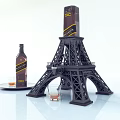 Eiffel Tower Shaped Wine Bottle And Glass Holder With Decorative Design And Liquid