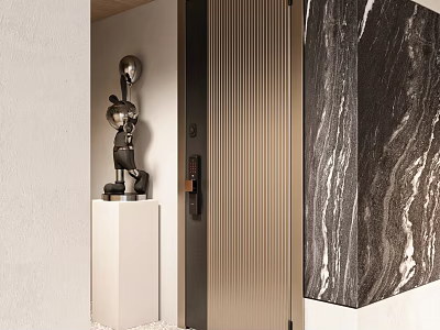 Modern Metal Security Door Design With Marble Wall And Sculpture Decoration 3d model