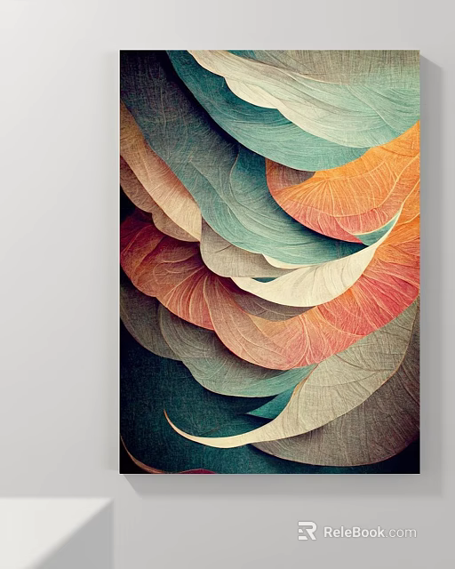 Contemporary Abstract Painting With Flowing Leaf Like Patterns And Vibrant Colors 3d model 