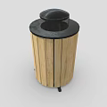 Wooden Roadside Trash Can With Black Lid And Striped Design For Street Facility Use