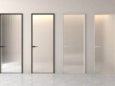 Modern Flush Doors With Various Glass Designs And Black White Frames 3d model