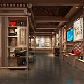 Traditional Chinese Interior Design With Circular Zen Decoration Wooden Elements And Green Plants
