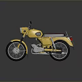 Yellow Motorcycle with Black Seat Chrome Accents Shiny Wheels and Reflection on Dark Surface