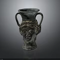 Antique Bronze Furniture Decorative Ornament With Double Handles And Face Carving Design