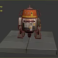 Orange Top White Body Robot Character With Antenna Mechanical Arms And Legs On Gray Platform