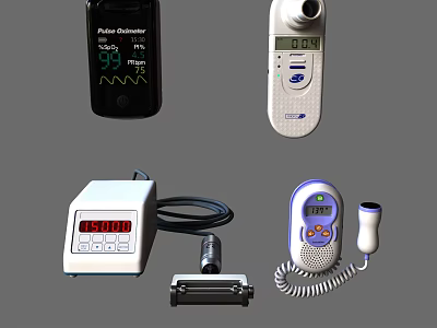 Essential Medical Devices Including Pulse Oximeter Infrared Thermometer Digital Monitor And Fetal Doppler 3d model