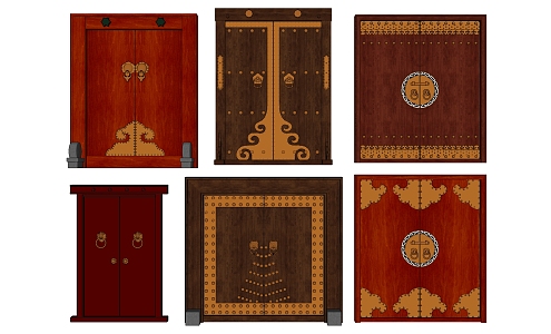 Chinese style door double door 3d model