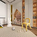 Modern Entertainment Room Interior With Play Tent Projection Screen Yellow Chair And Round Rug