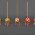 Colorful Decorative Hanging Lanterns With Red Yellow Patterns And Tassels 3d model