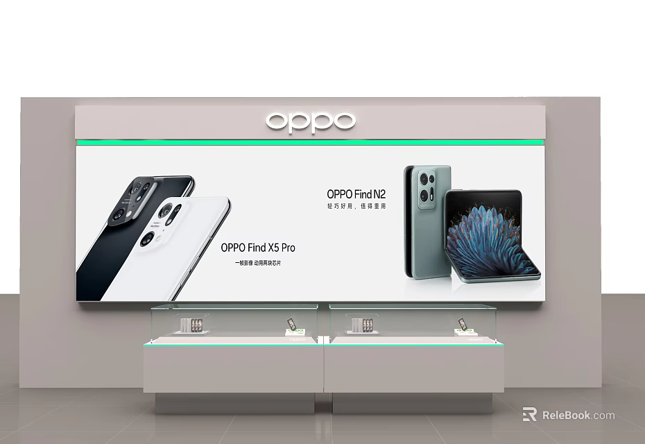 Modern Showcase Shelves with OPPO Smartphones and Digital Screen for Retail 3d model 