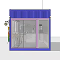 Blue Shipping Container Coffee Shop Design With Glass Windows Bar Counter And Green Trees