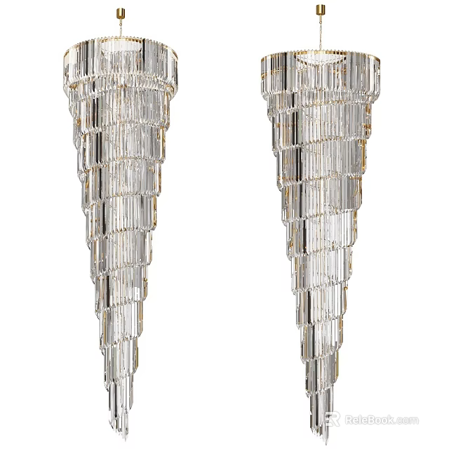 Elegant Cone Shaped Crystal Chandeliers With Tiered Layers And Gold Accents For Home Decor 3d model 