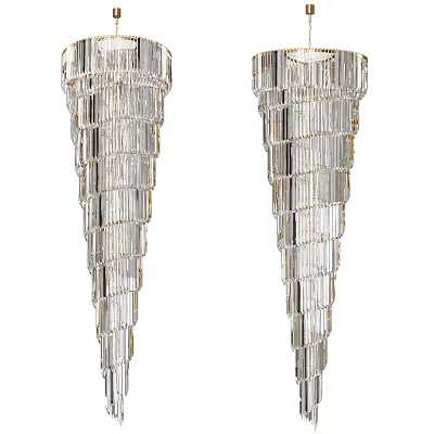 Elegant Cone Shaped Crystal Chandeliers With Tiered Layers And Gold Accents For Home Decor 3d model