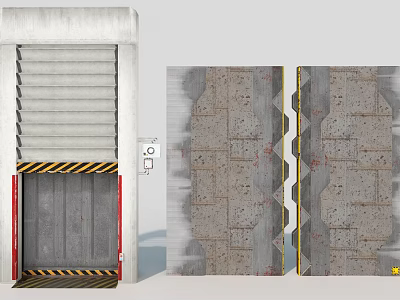 Smart Machine For Industrial Roller Shutter Door With Concrete Wall And Warning Stripes 3d model