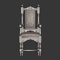 Classic Leisure Chair With Intricate Carved Wooden Frame And Patterned Fabric Upholstery