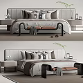 Modern Double Bed With Upholstered Headboard Bedside Tables And Decorative Pillows 3d model