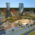 Modern Bird's Eye View Urban Planning With Skyscrapers Green Spaces And Water Features