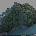 Mountainous Island Terrain With Lush Green Vegetation Rocky Coastline And Blue Seawater