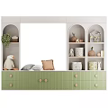 Ribbed Green Children's Bed With Drawers And Arched Shelves For Stuffed Toys And Decorations