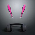 Stylish Black Headphones With Glowing Pink Rabbit Ear Decorations on Dark Background