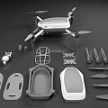 Detailed Drone Components Layout With Propellers Battery Controller And Parts