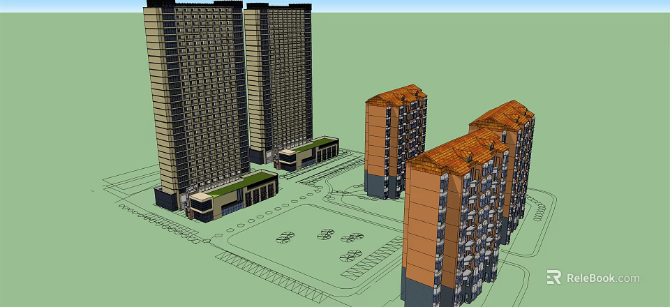 Modern High Rise And Low Rise Residential Buildings Exterior Design With Parking Area 3d model 