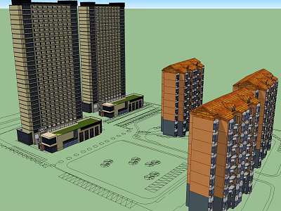 Modern High Rise And Low Rise Residential Buildings Exterior Design With Parking Area 3d model