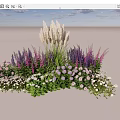 Vibrant Plant Combination With Purple Blooms White Flowers And Tall Grasses