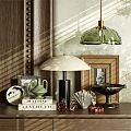 Elegant Decorative Ornament Collection With Table Lamp Picture Frame Green Vase And Shells