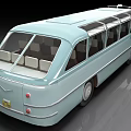 Light Blue Vintage Bus With Retro Design Front Logo And Roof Rack