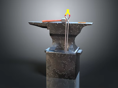 Traditional Blacksmith Anvil On Sturdy Base With Hammer And Tongs 3d model