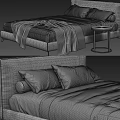 Modern Double Bed With Houndstooth Upholstery Knit Blanket Pillows And Side Table 3d model