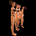 Four Children in Bikinis Shown from Different Angles with Standing Poses on Black Background 3d model